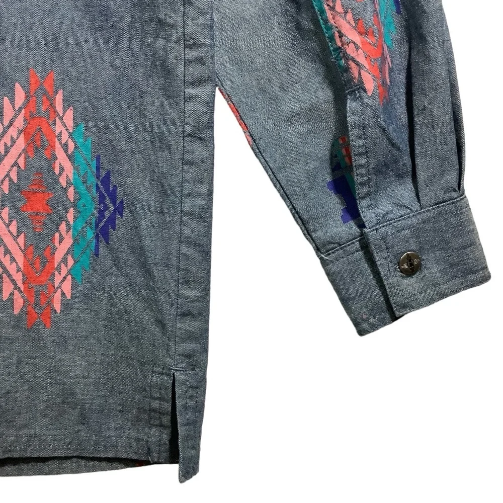 Denim & Co Button Down Chambray Shirts Western 100% Cotton - Picture 4 of 11